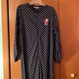Betty Boop One Piece adult Footie Pajamas Womens Zipper Black Fleece